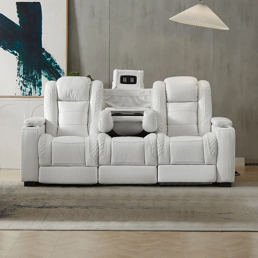 Luxury Power Recliner White Le - Home Cinema Recliners 评论和价格