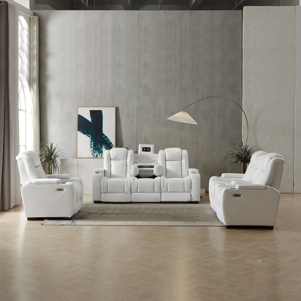 Luxury Power Recliner White Le - Home Cinema Recliners 评论和价格